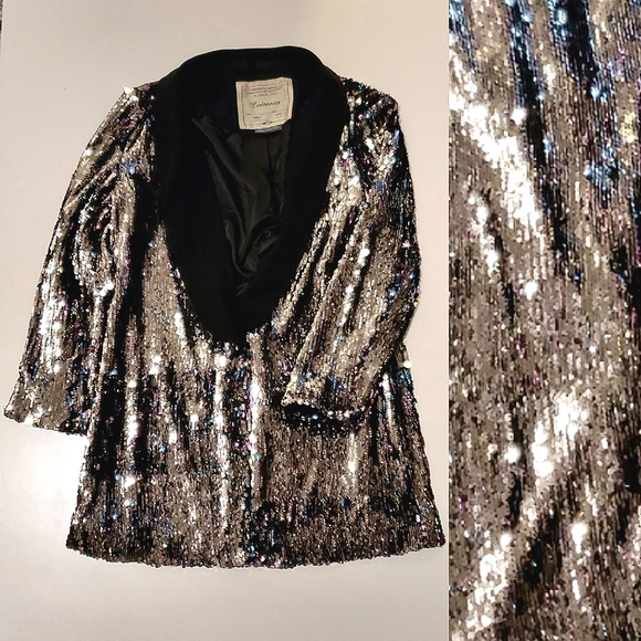 NWOT✨️ Anthropologie Cartonnier Rainbow Silver Black  Sequin Flip Blazer Jacket - Picture 9 of 13